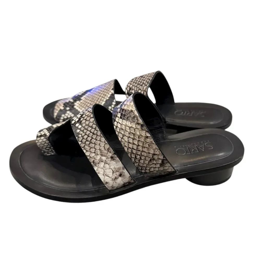 Franco Sarto Trixie Women’s Black Snakeskin Toe-Loop Sandals 6